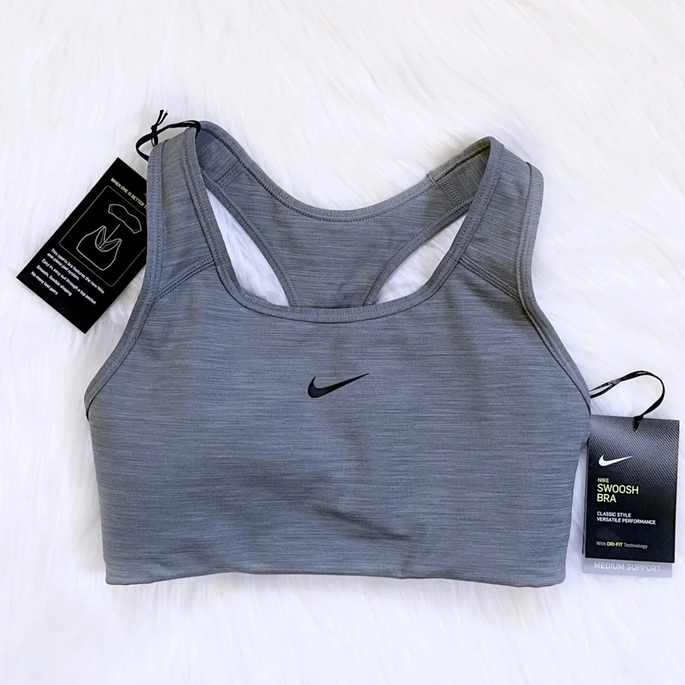 Nike Women’s Dri-Fit Swoosh Grey Sports Bra - Picture 1 of 8